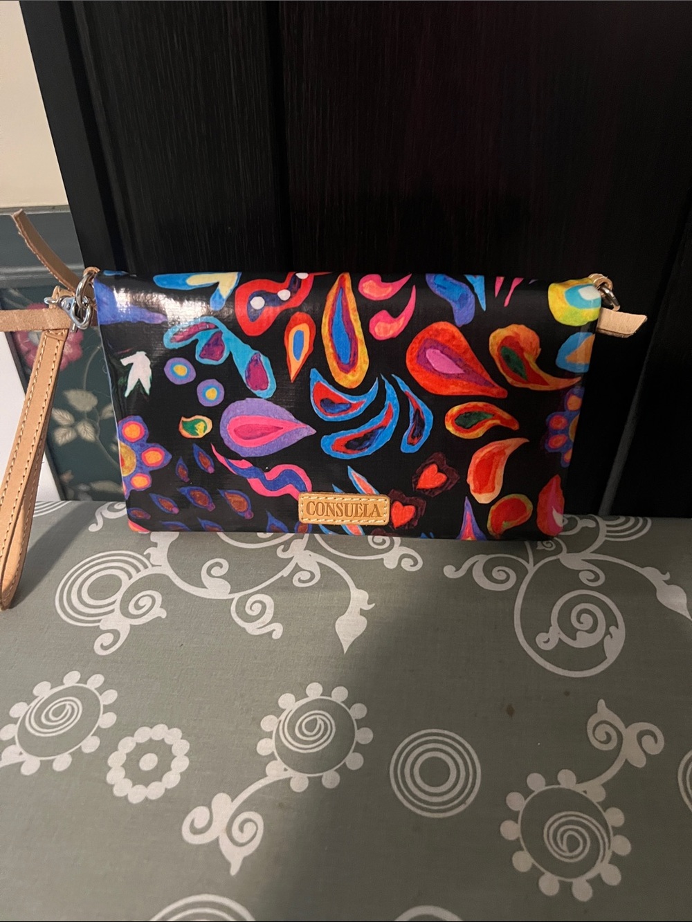 Consuela Black Multi Paisley Floral Wristlet